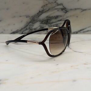 Tom Ford Brown Gradient Oversized Sunglasses with Gold Accents